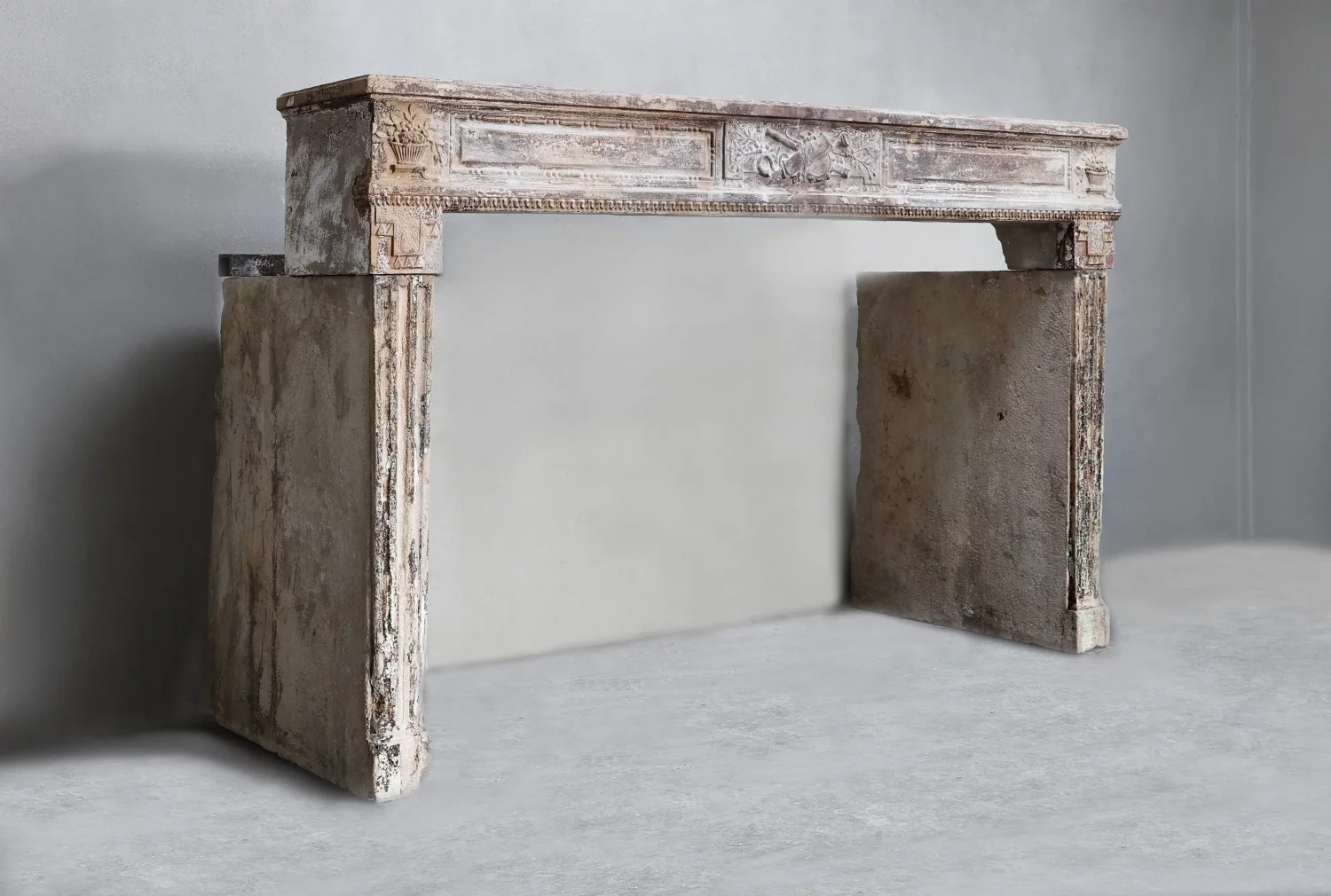 reclaimed mantel of French limestone