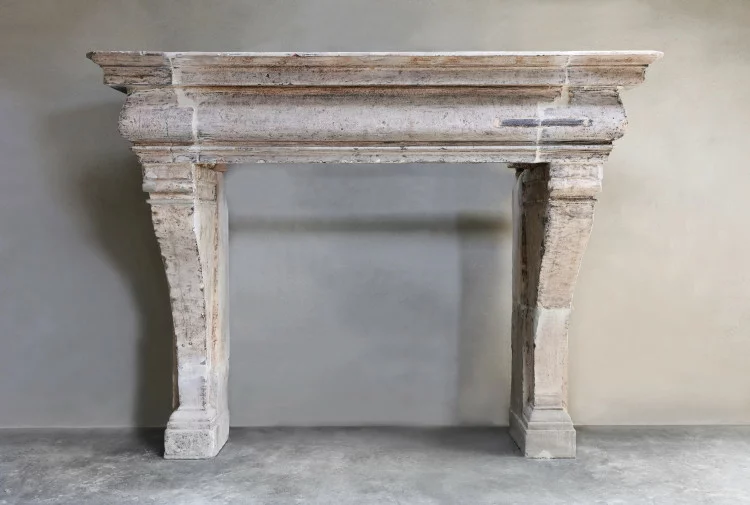Antique French Limestone Fireplace Mantel – 18th C