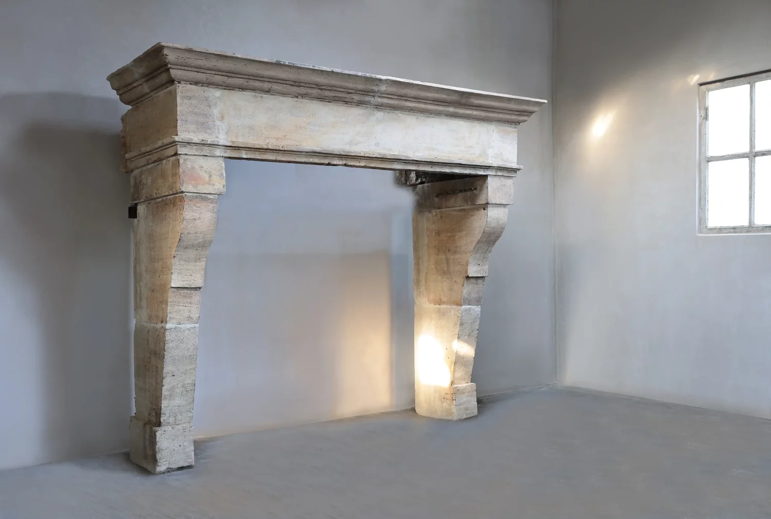 reclaimed fireplace of French limestone