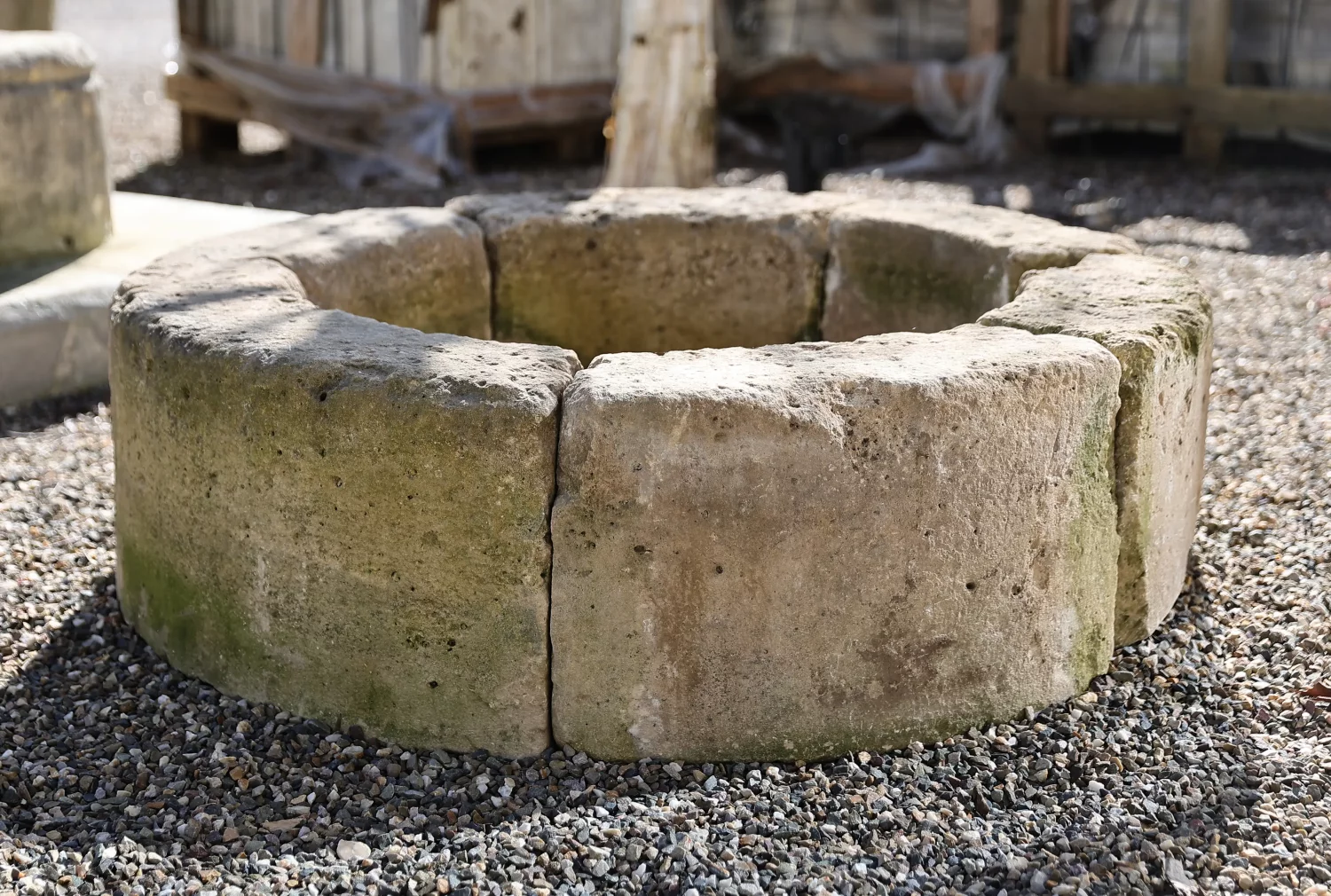 reclaimed French limestone water basin