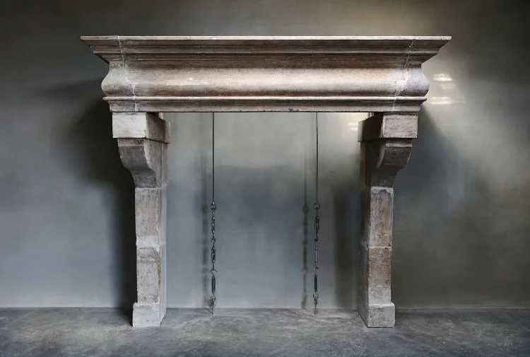 antique fireplace of limestone