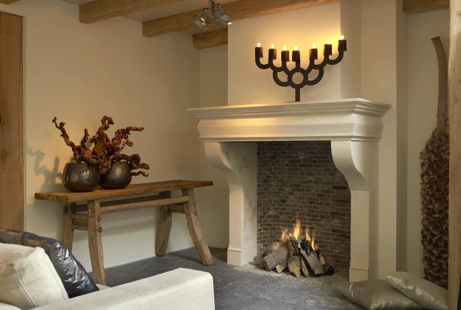 hand carved fireplace