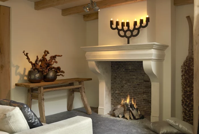 hand carved fireplace