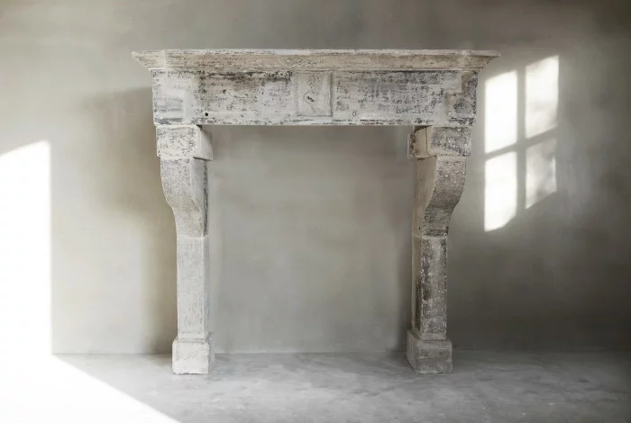 Antique limestone fireplace