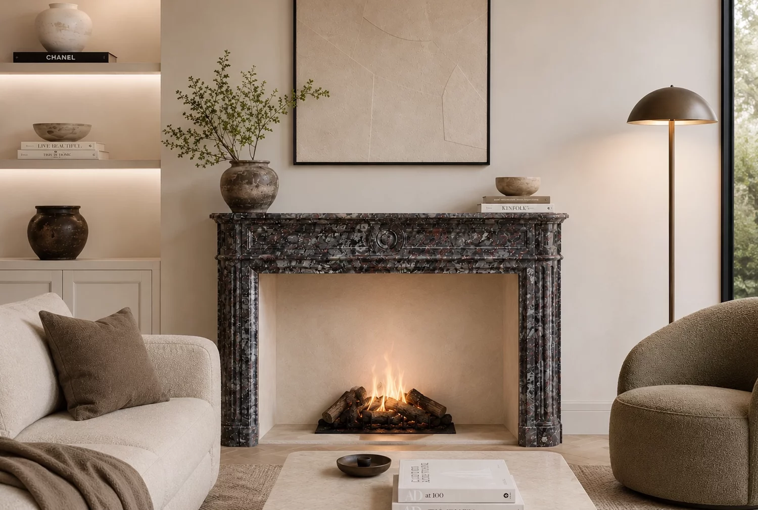 Antique fireplace mantle in modern design