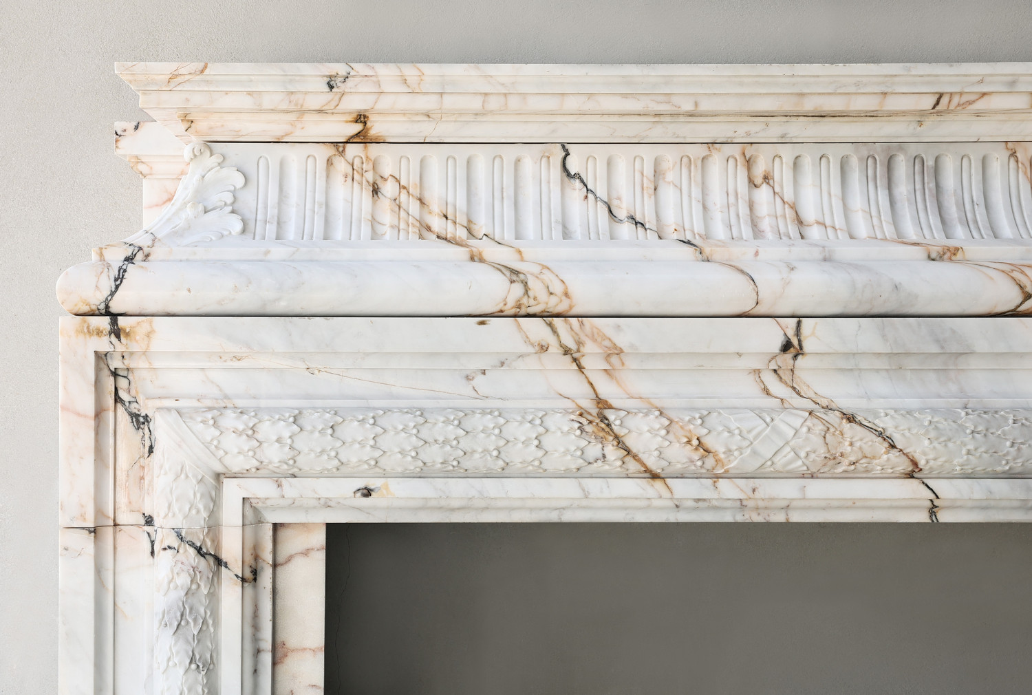 Antique chimney piece in Paonazzo marble