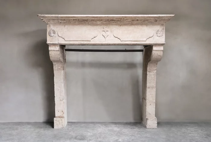 antique fireplace of limestone