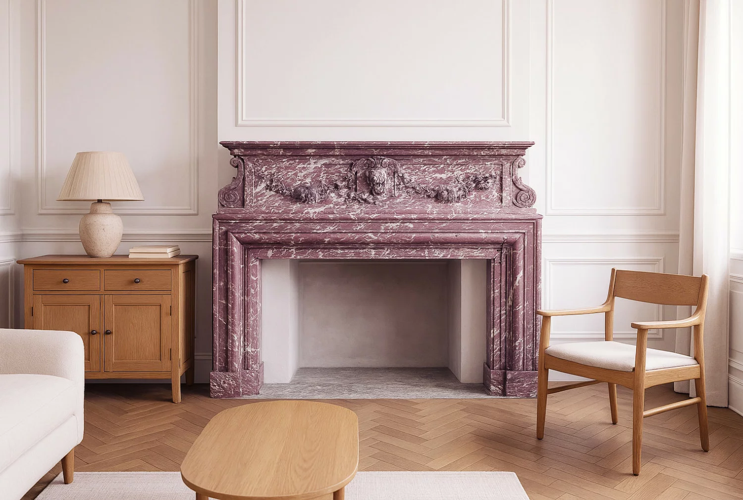 Impression of this monumental fireplace in a hotel lobby or boutique hotel lobby