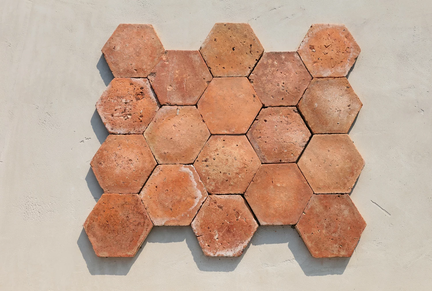 salmon/orange hexagonal tiles