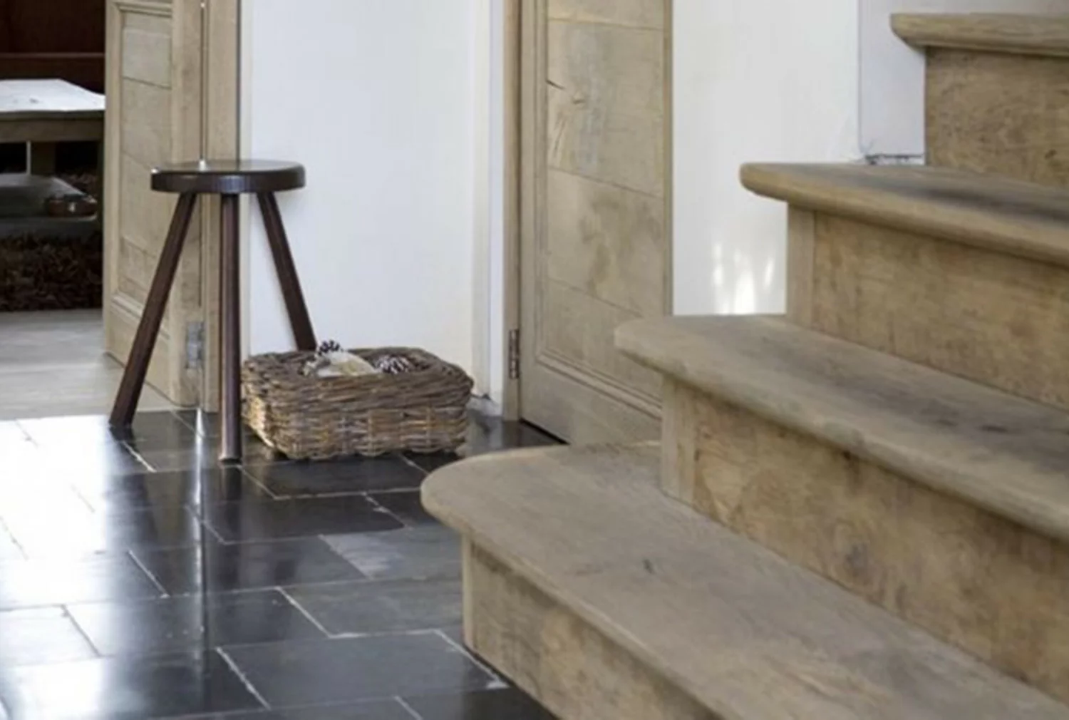 Antique Noir de Mazy church floor tiles 38x38 cm – close-up of reclaimed Belgian black limestone