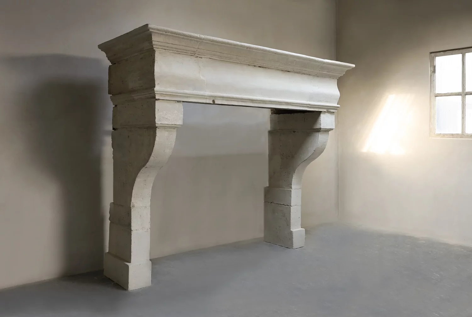 reclaimed French limestone mantel