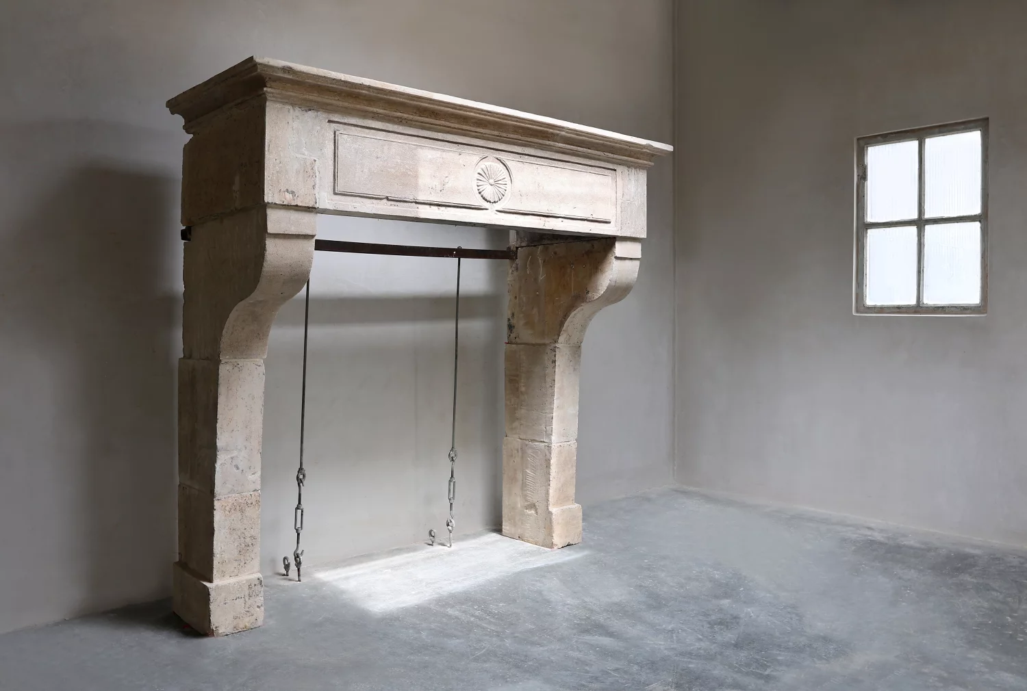 reclaimed mantel of French limestone