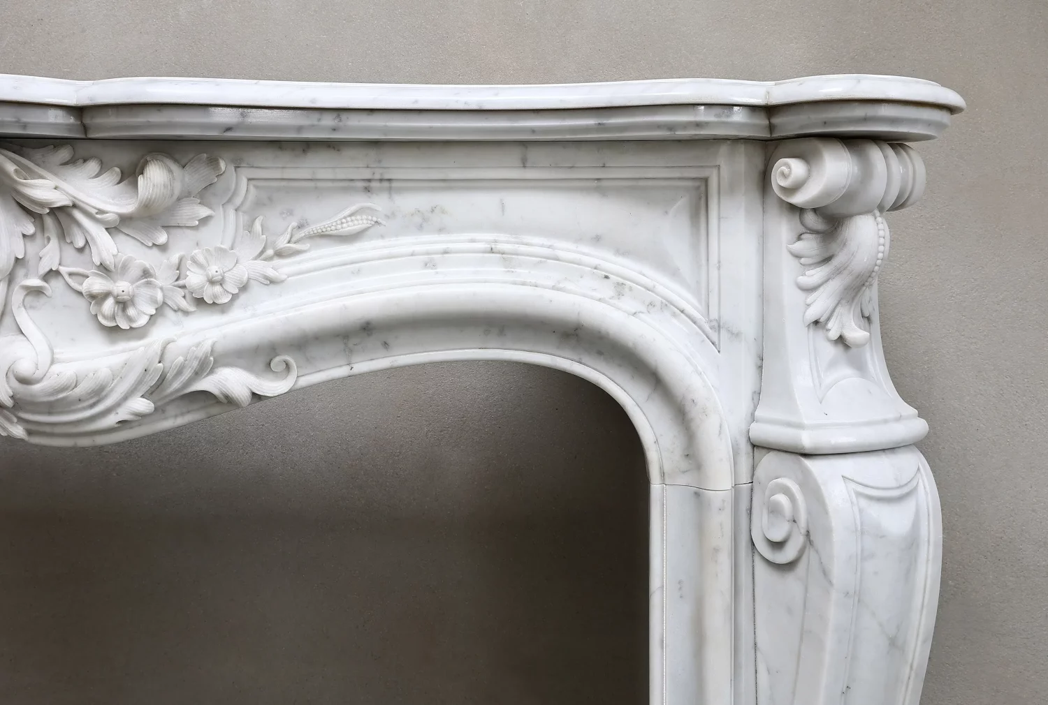 reclaimed Carrara marble fireplace