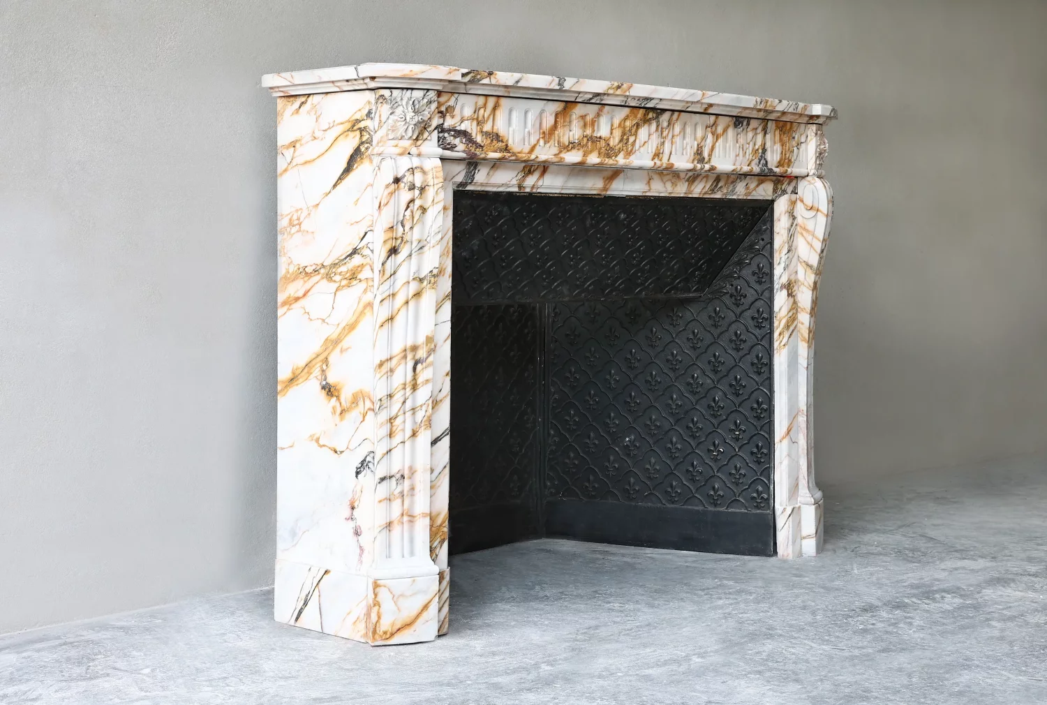 old fireplace of calacatta marble