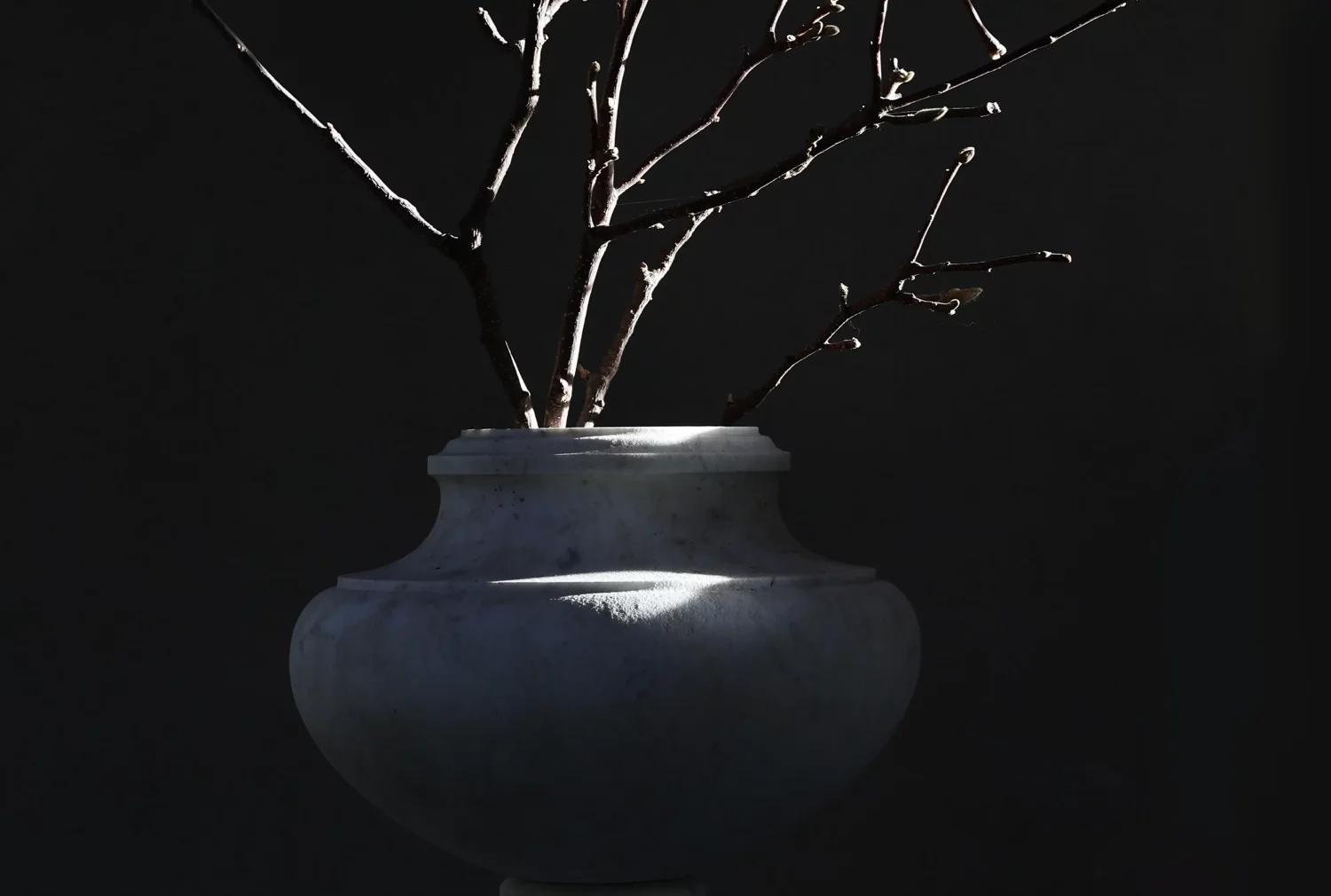 Close-up of white marble surface with timeworn patina on antique urn, material detail, Ref. ID100