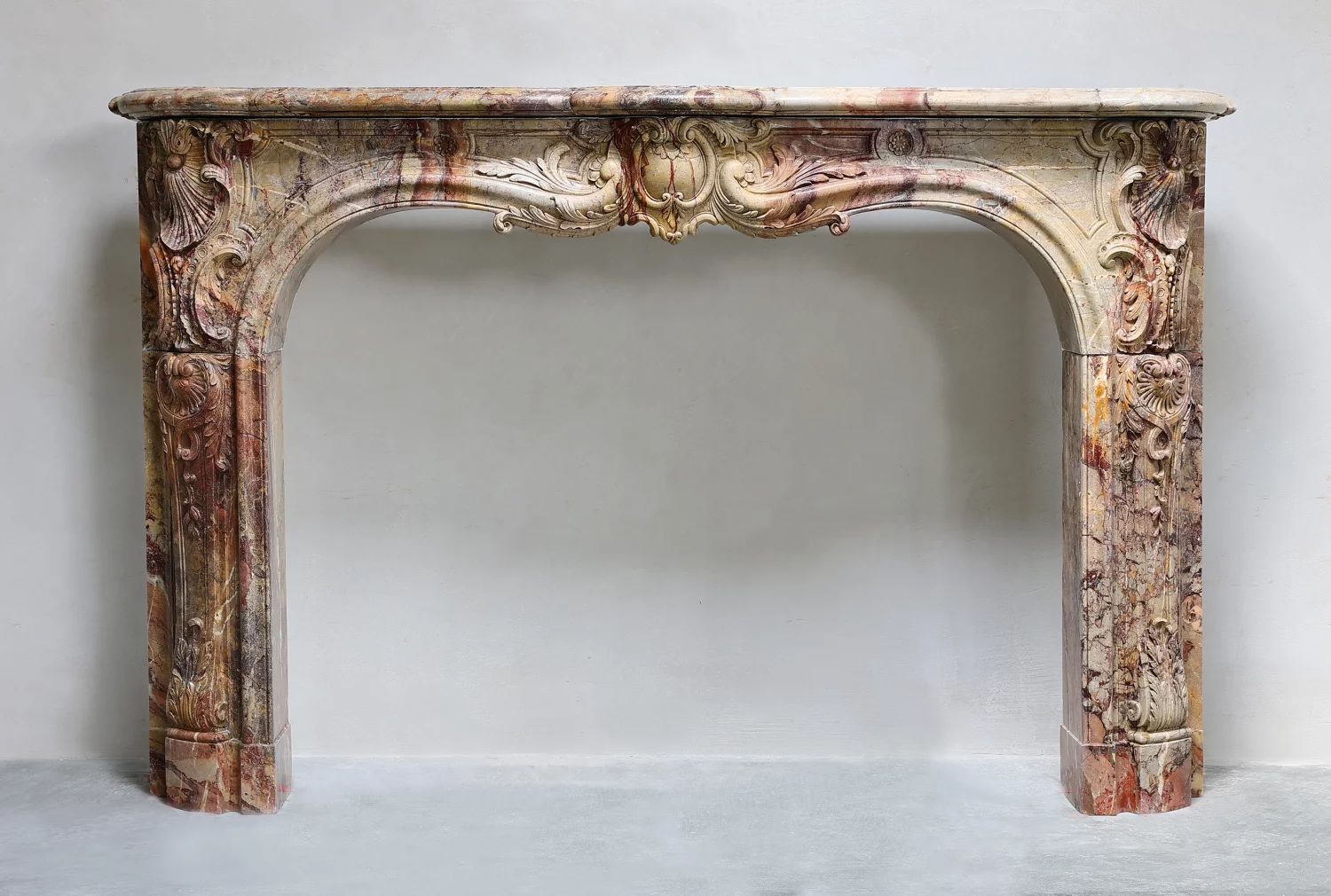 Monumental 19th century Louis XV Sarrancolin marble Fireplace Mantel from Paris, antique French mantle, impressive statement piece and focal point for luxury interiors