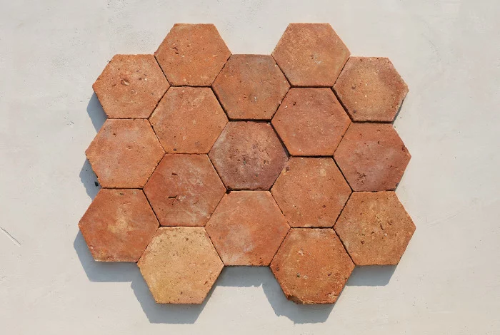 salmon/orange hexagonal tiles